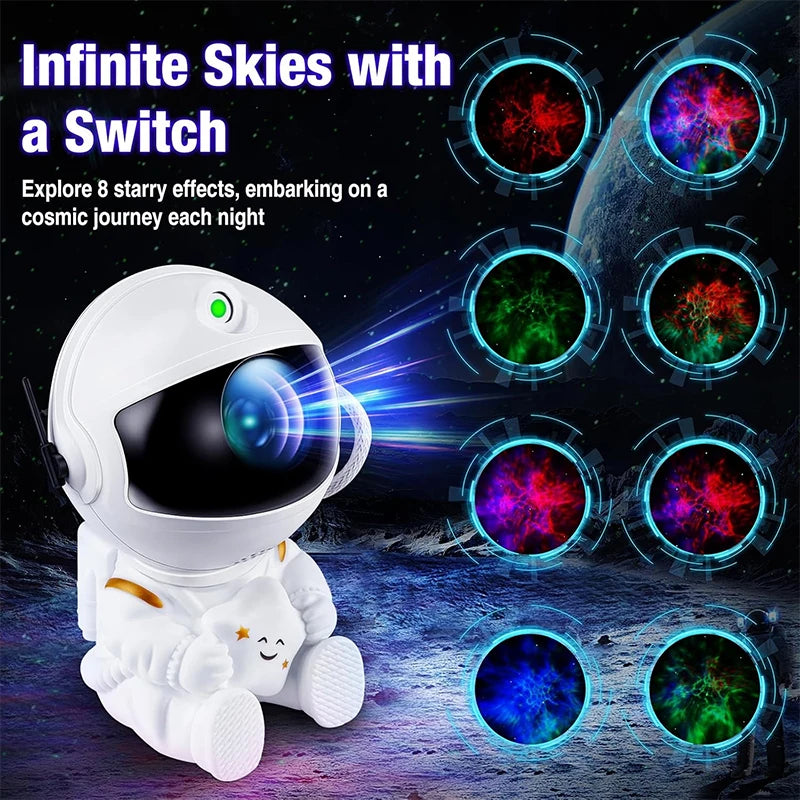 Projecteur astronaute LED 8 couleurs - ambiance galaxie violet bleu vert