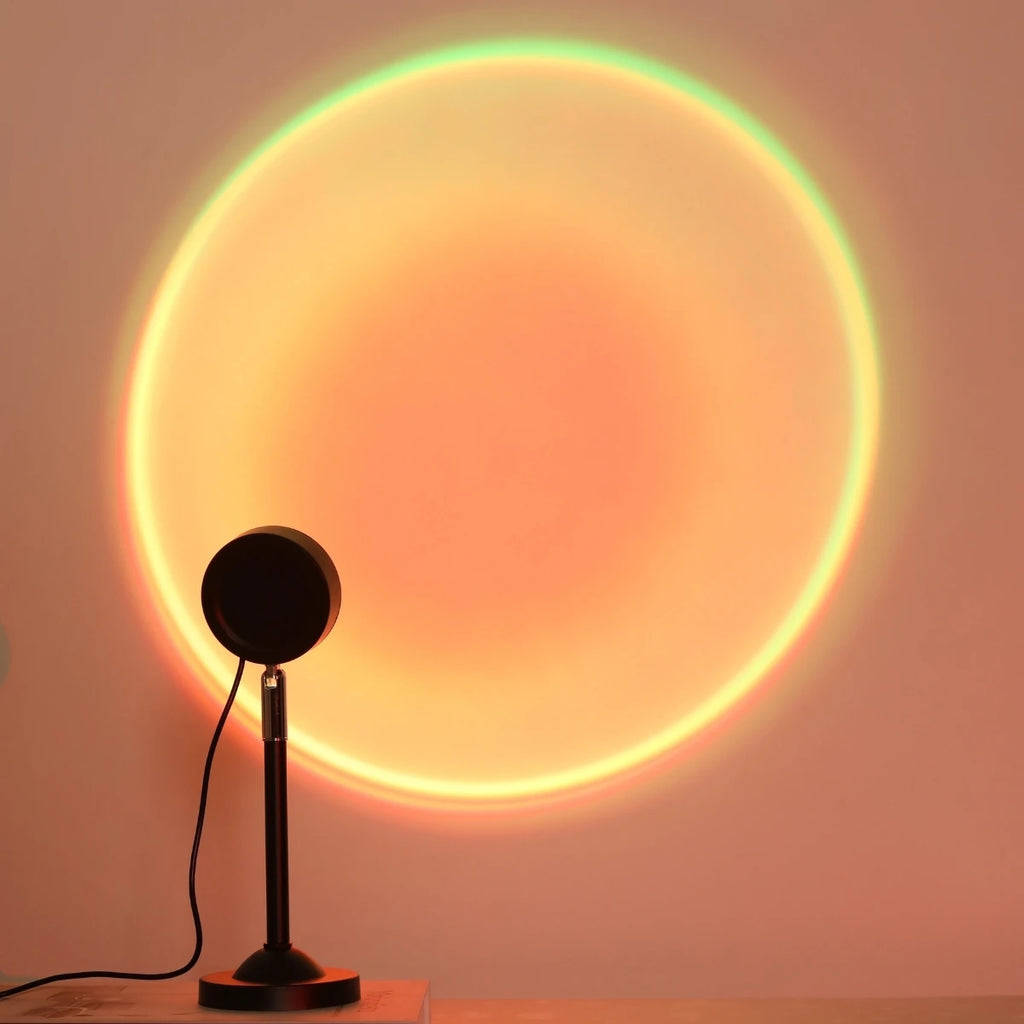 Effet lampe sunset coucher soleil sur mur salon - ambiance chaleureuse deco
